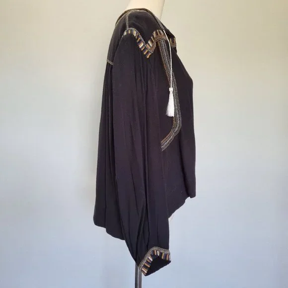 Isabel Marant Etoile Cabella Black Embroidered Peasant Blouse Size 36 - Picture 4 of 10